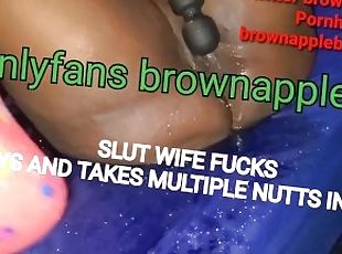 Ebony Queen of Spades (Hotwife) Sqirts and takes a Crew of 4 BBC'S and multiple Creampies
