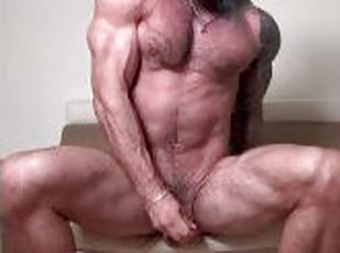 The hunk shows off his biceps and ripped abs and then jerks off until cum drips from his dick